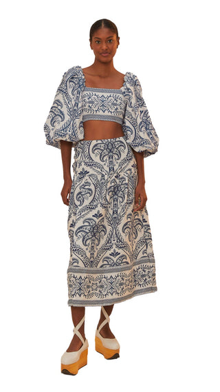 Blue Tropical Cameo Off-White Blouse