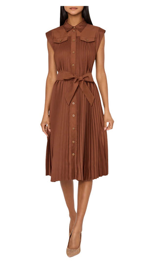 Johanna Pleated Twill Maxi Dress - Brown