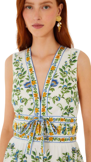 Emily Floral Tapestry Dress - Off white