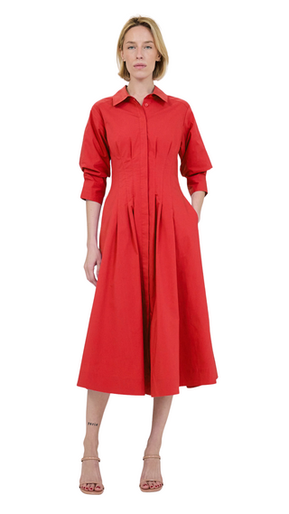 Jazz Pintuck Midi Dress - Crimson