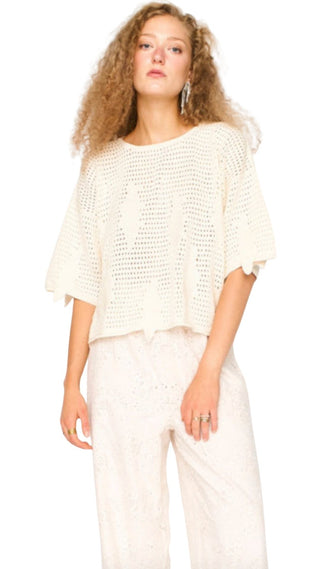 Lokaro Pointelle Top - Bone