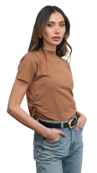Darcy Ruched Sides Knit Top, Latte