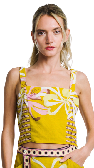 Loren Floral Print Strappy Top - Yellow Multi