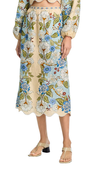 Garden Scarf Blue Midi Skirt