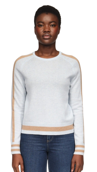 Cathy Sleeve Stripe Crew, Blue Mist/Rice Camel