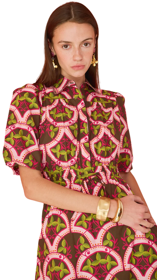 Banyan Puff Sleeve Midi Dress - Berry Vine