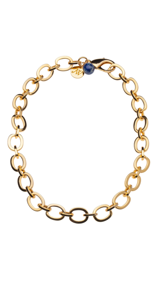 Chunky Link Chain with Lapis Beads - 16"