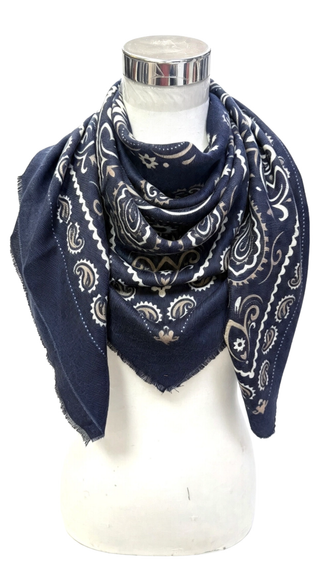 Large Woolen Square Bandana - Navy
