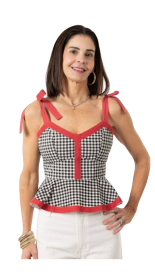 Addie Tie Top - Black/Red Gingham