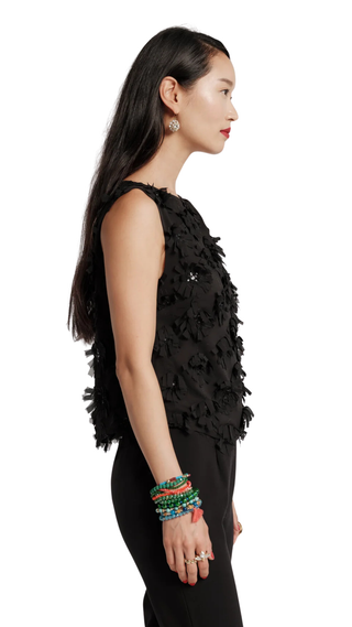 Cheree Shell Daisy Applique, Black