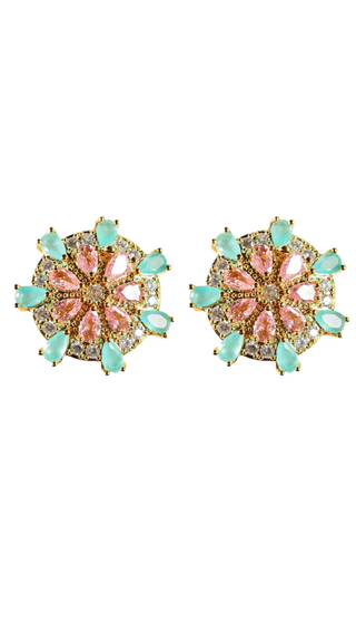 Pink and Turquoise Sparkling Sand Dollar Stud Earrings