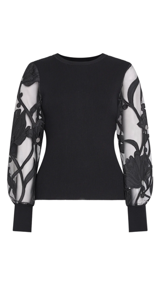 Etta Combo Sleeve Knit Pullover - Black