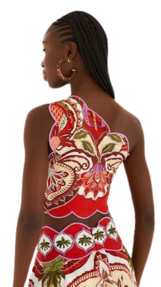 Odara Red One Shoulder Scallops Top