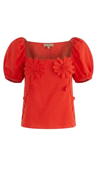 Red Short Sleeve Blouse, Red