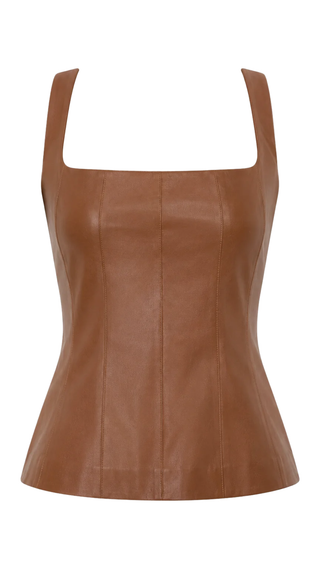 Enzo Faux Leather Top - Rust