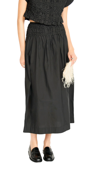 Whitby Smocked Skirt In Black, Black