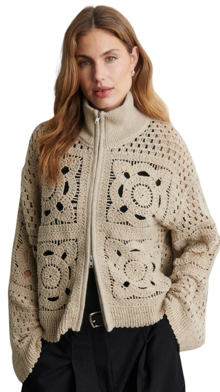 Crosette Knit Cardigan, Camel
