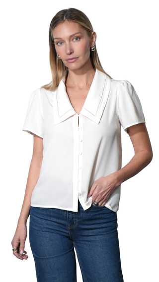 Gaia Sailor Collar Short Sleeve Blouse, Ivory