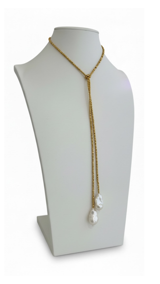 Baroque Pearl Lariat - Gold