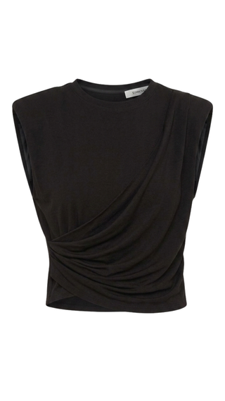 Estelle Clean Stretch Jersey Wrap Front Crop T Shirt, Black