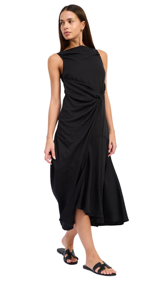 Cara Sleeveless Wrap Knot Asymmetrical Midi Dress En Saison - Black
