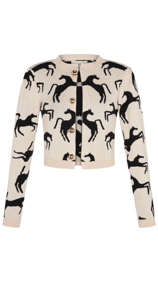 Cardigan Wild Horses - Off White/Black