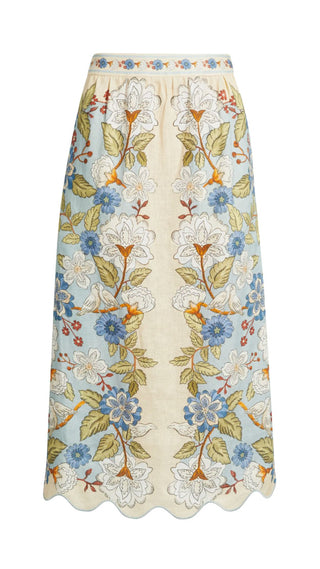 Garden Scarf Blue Midi Skirt