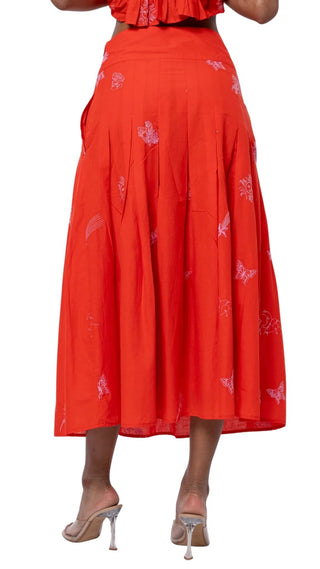 Rezza Embroidered Pleated Midi Skirt