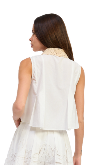 Anna Pleated Top, White Natural