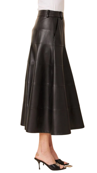 Vegan Leather Full Long Skirt - Black