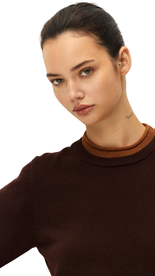 Sloane Contrast Crew Neck Sweater - Brown Camel