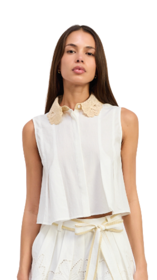 Anna Pleated Top, White Natural