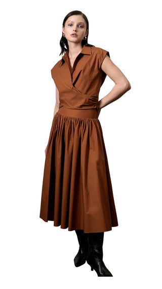 Etienne Smocked Waist Gathered Midi Skirt - Camel