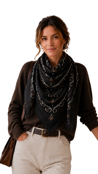 Large Woolen Square Bandana - Black