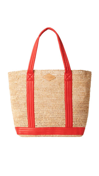 Large Raffia Tote in Raffia and Cherry