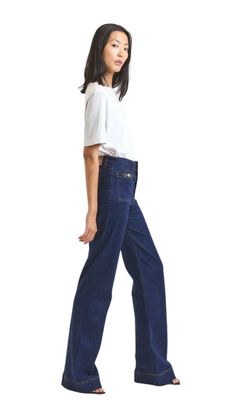 Talwyn Stretch Denim Jeans with Horsebit Detail - Park Wash