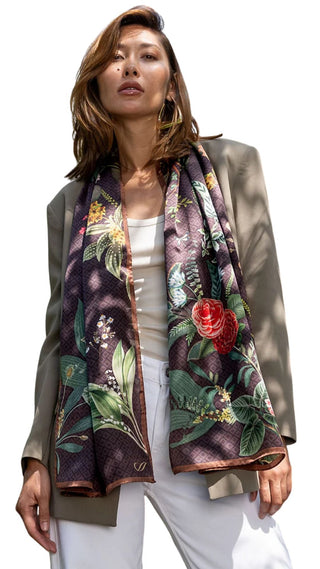 Sara Long Satin Silk Scarf - Chocolate