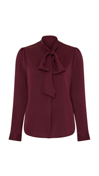 Tie Neck Silk Blouse - Wine