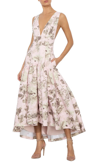 Lila Floral Linen-Blend Midi Dress - Meadow - Size 6