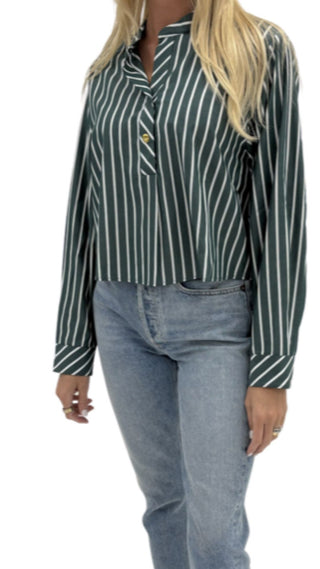 Lesley Blouse - Hunter Poplin Stripe