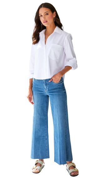 Crop Andie Shirt Solid Silky Poplin, White