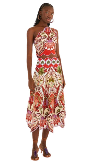 Odara Red Scallops Midi Skirt