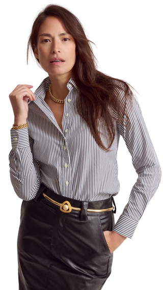 The Icon Shirt In Stripe, Gunmetal/White Stripe