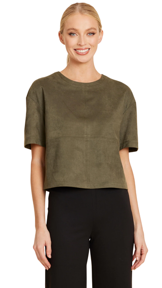Faux Suede Cropped Tee - Olive