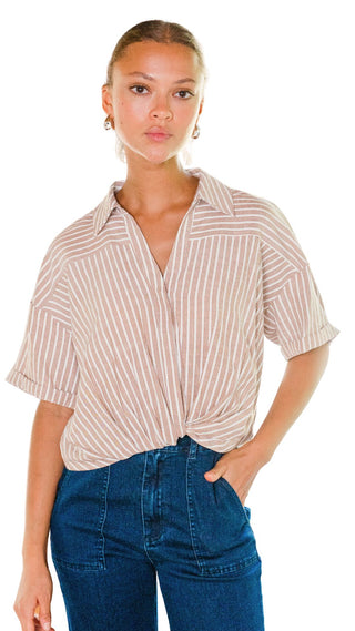 Maria Cropped Twist Front Stripe Shirt