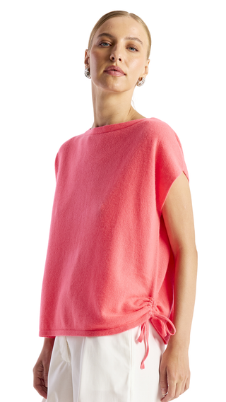 Off Shoulder Rouched Tee - Flamingo