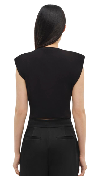 Estelle Clean Stretch Jersey Wrap Front Crop T Shirt, Black