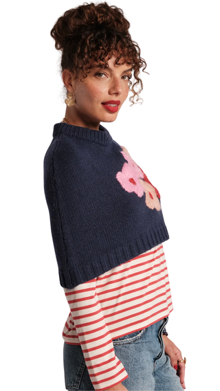 Emma Shrug Poppy Embroidery, Navy/Multi