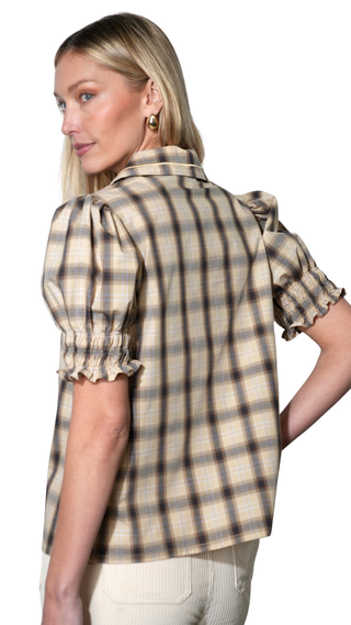 Betty Sailor Collar Plaid Top, Sand Combo