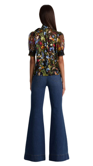 Brentley Tie Neck Puff Sleeve Blouse - Black